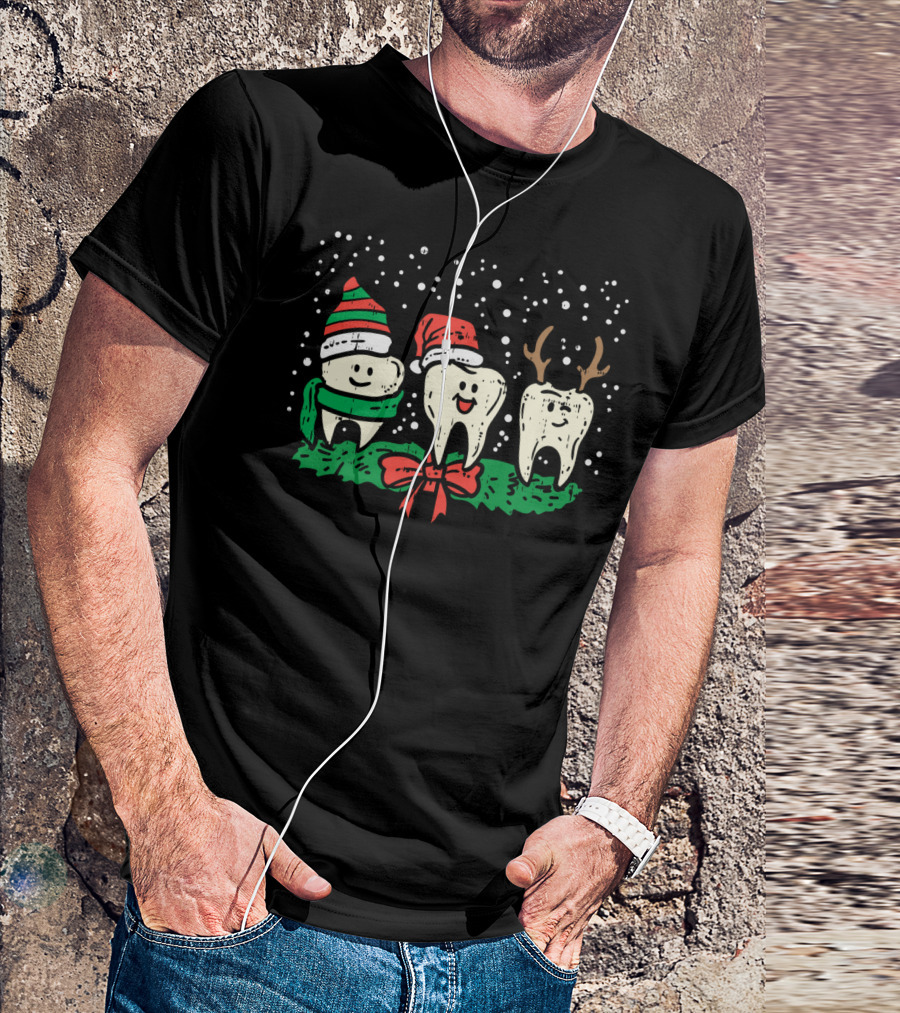 Dental Cute Christmas Santa Reindeer Snow Teeth T-Shirt
