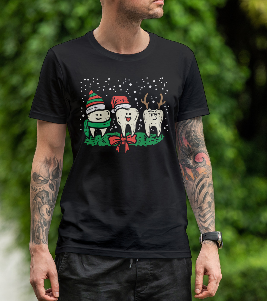 Dental Cute Christmas Santa Reindeer Snow Teeth T-Shirt
