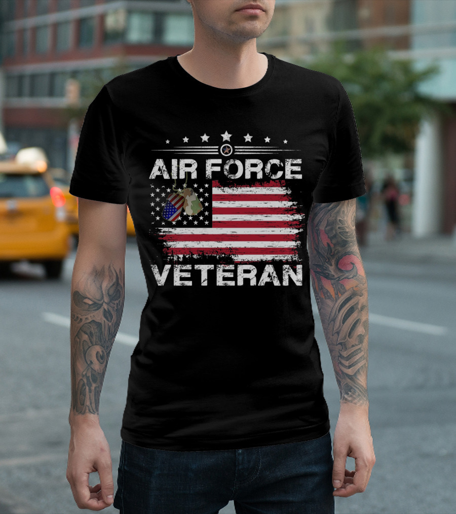 Air Force Veteran Distressed American Flag Dog Tags T-Shirt