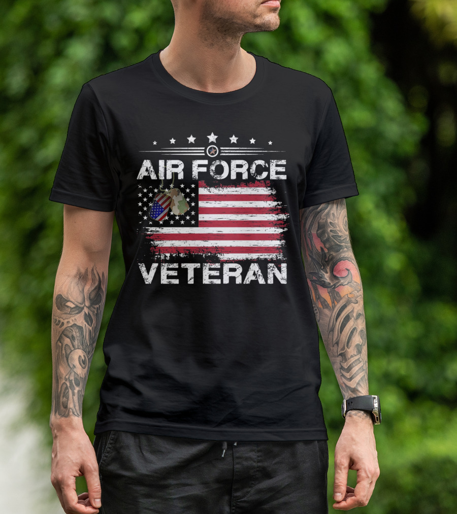 Air Force Veteran Distressed American Flag Dog Tags T-Shirt