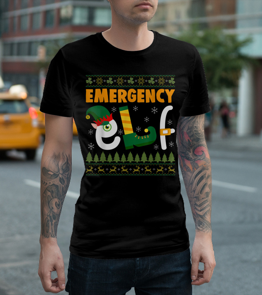 Emergency Elf Christmas Sweater with Festive T-Shirt
