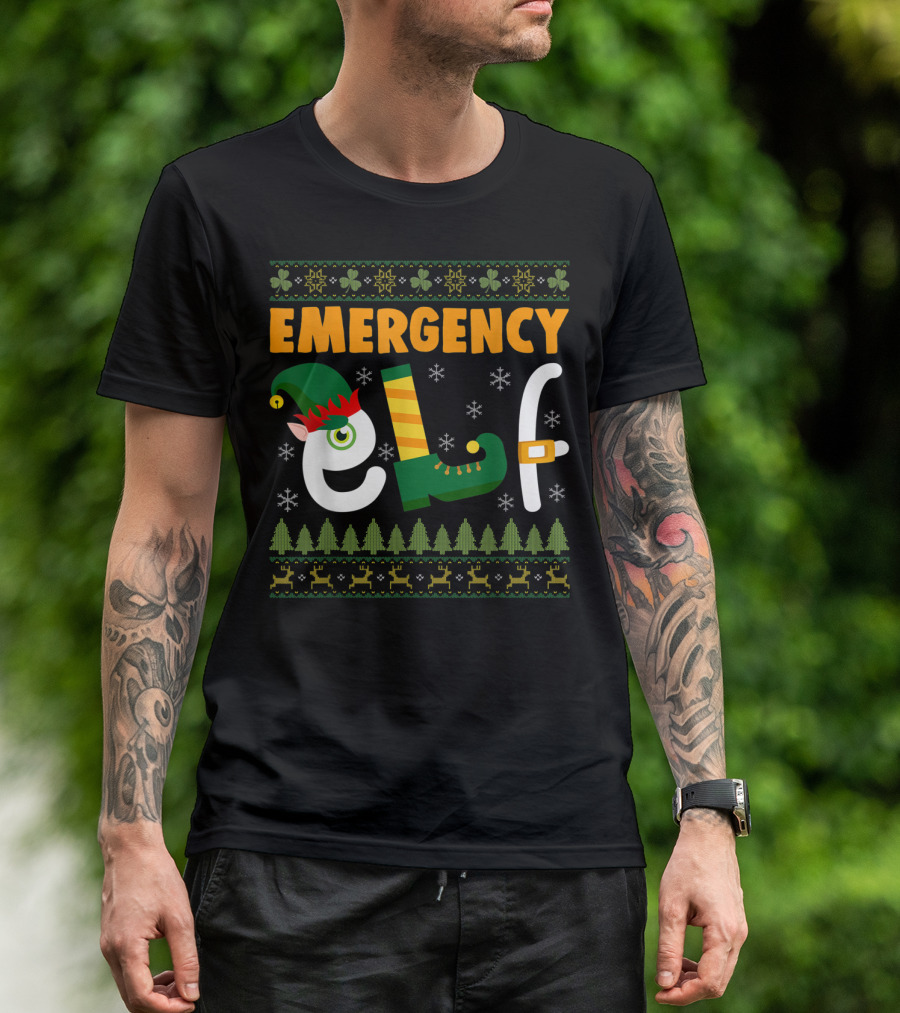 Emergency Elf Christmas Sweater With Festive T-Shirt