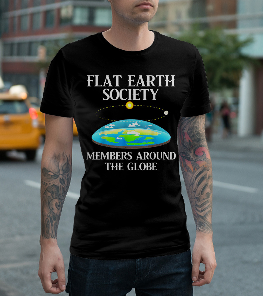 Flat Earth Society Members Around The Globe Flat Earth Concept With Sun And Moon T-Shirt