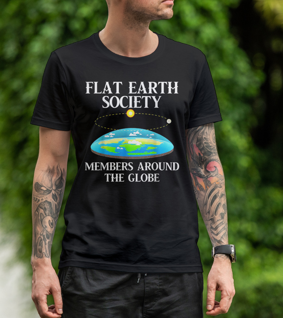 Flat Earth Society Members Around The Globe Flat Earth Concept With Sun And Moon T-Shirt