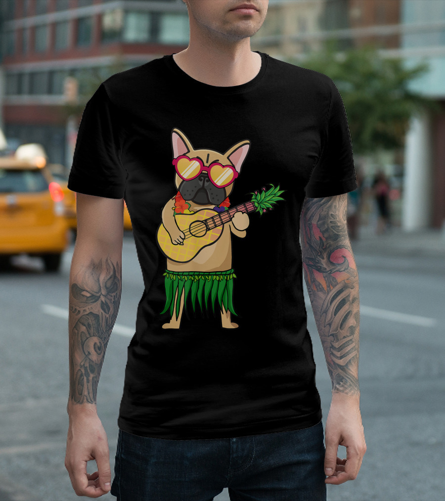 French Bulldog Hawaiian Ukulele Summer Costume T-Shirt
