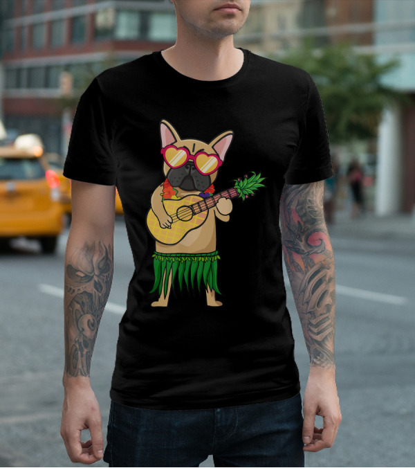 French Bulldog Hawaiian Ukulele Summer Costume T-Shirt