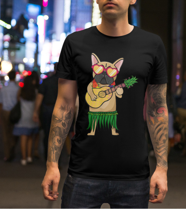 French Bulldog Hawaiian Ukulele Summer Costume T-Shirt