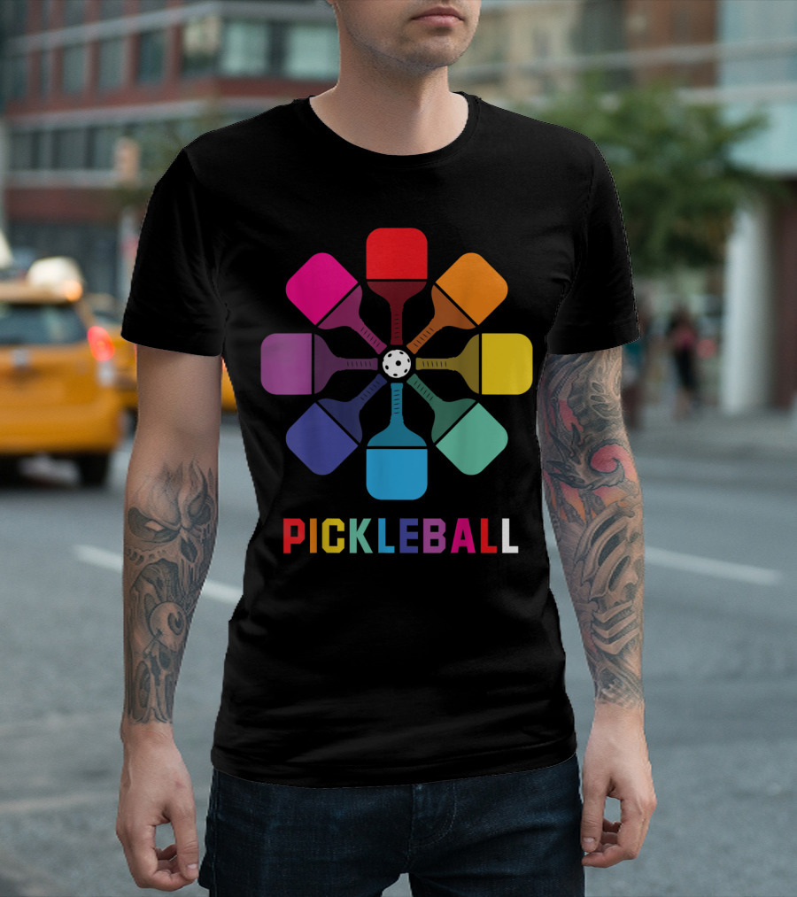 Pickleball Fan Colorful Paddle Pattern Player T-Shirt