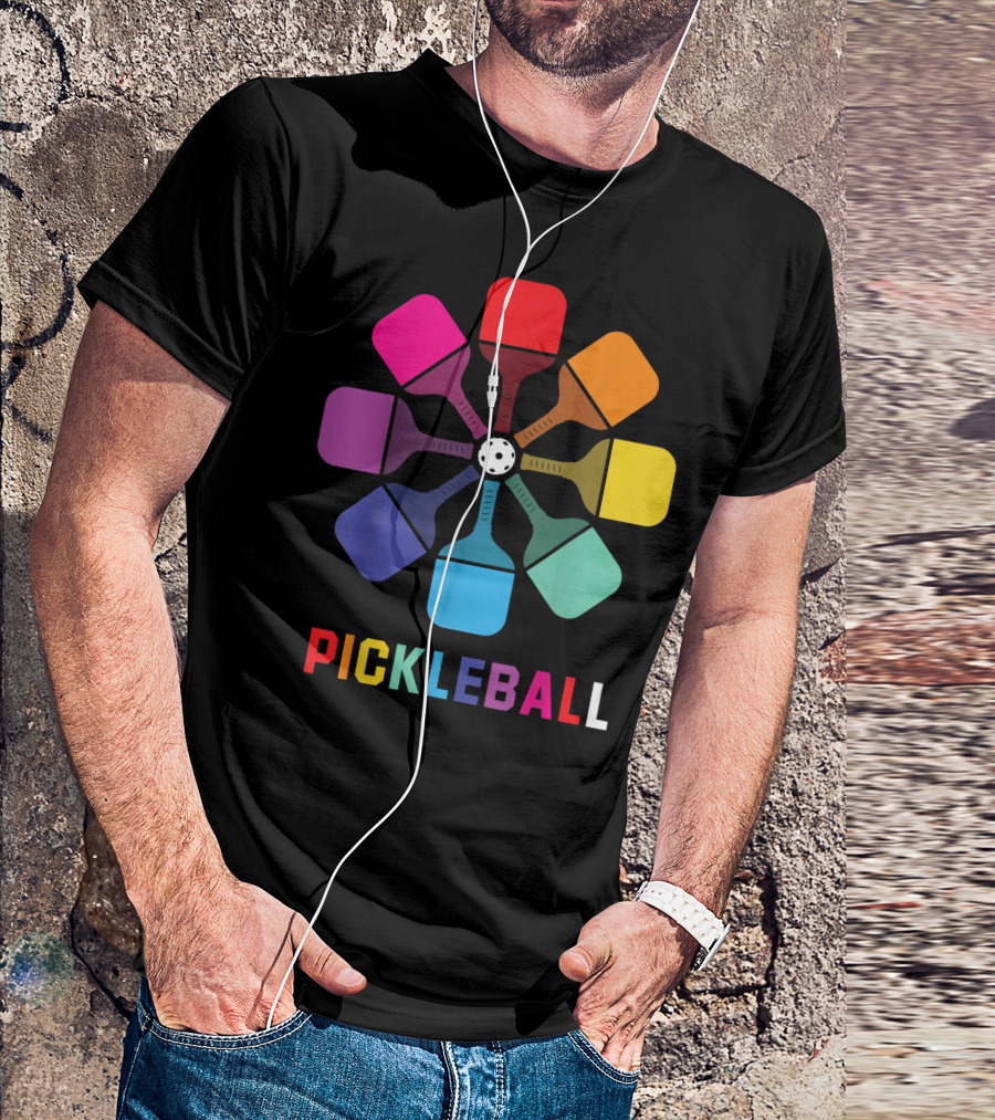 Pickleball Fan Colorful Paddle Pattern Player T-Shirt