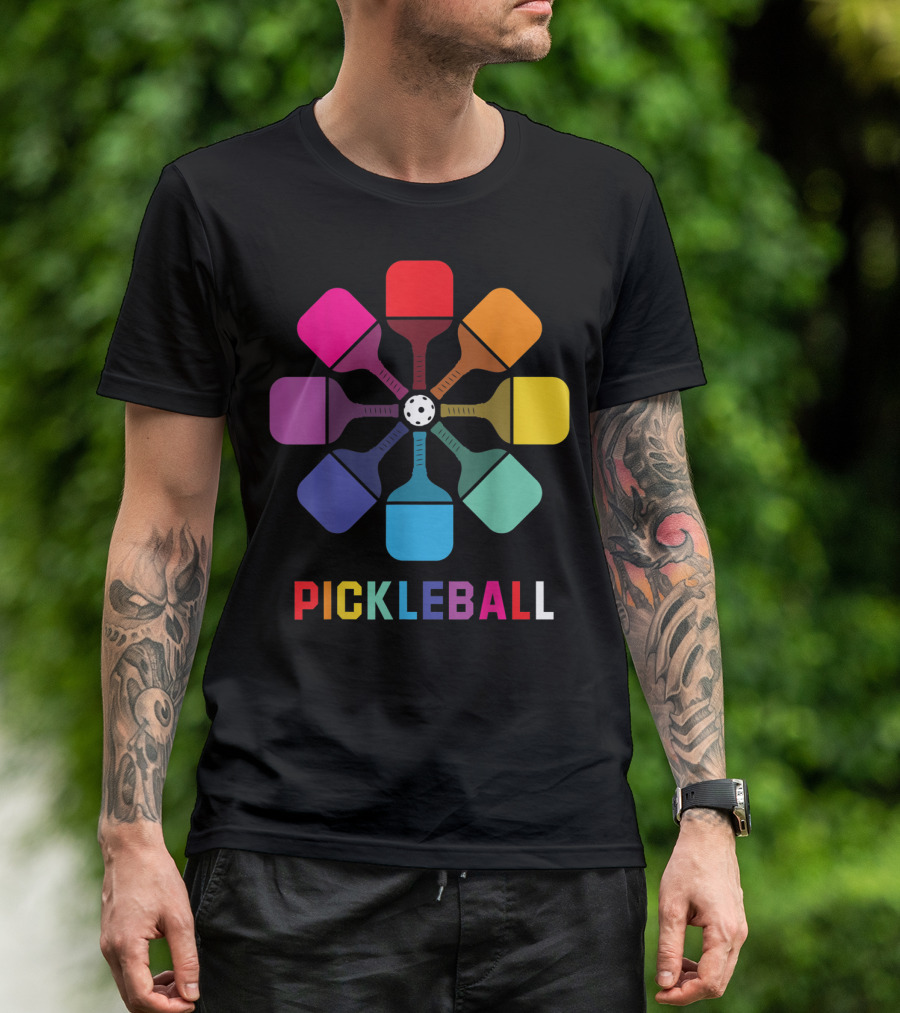 Pickleball Fan Colorful Paddle Pattern Player T-Shirt