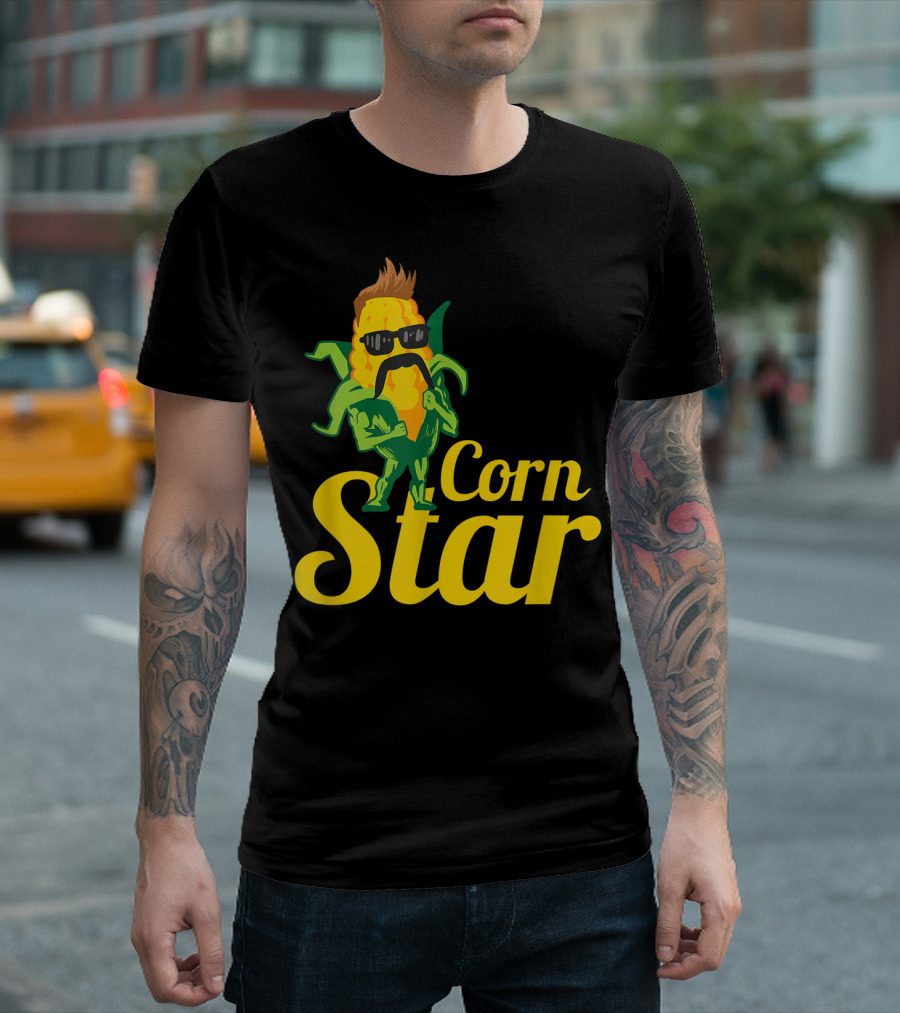 Funny Corn Star With Sunglasses And Mustache Maize Character T-Shirt