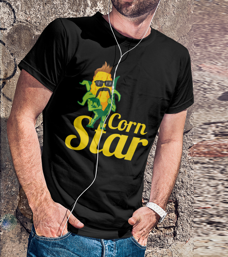 Funny Corn Star With Sunglasses And Mustache Maize Character T-Shirt