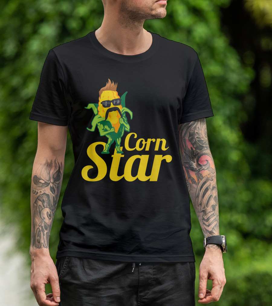 Funny Corn Star With Sunglasses And Mustache Maize Character T-Shirt