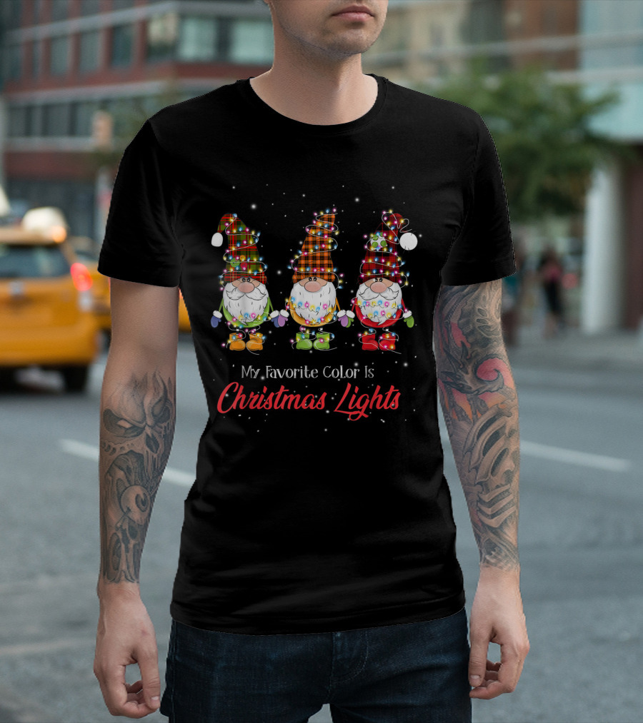 God Jul Gnome Tomte My Favorite Color Is Christmas Lights T-Shirt
