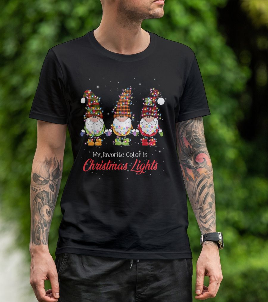 God Jul Gnome Tomte My Favorite Color Is Christmas Lights T-Shirt