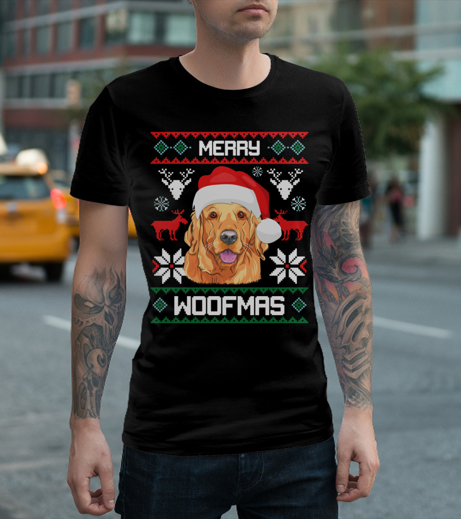Merry Woofmas Golden Retriever Santa Hat Christmas T-Shirt