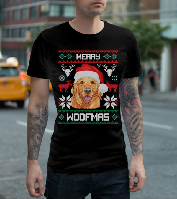Merry Woofmas Golden Retriever Santa Hat Christmas T-Shirt