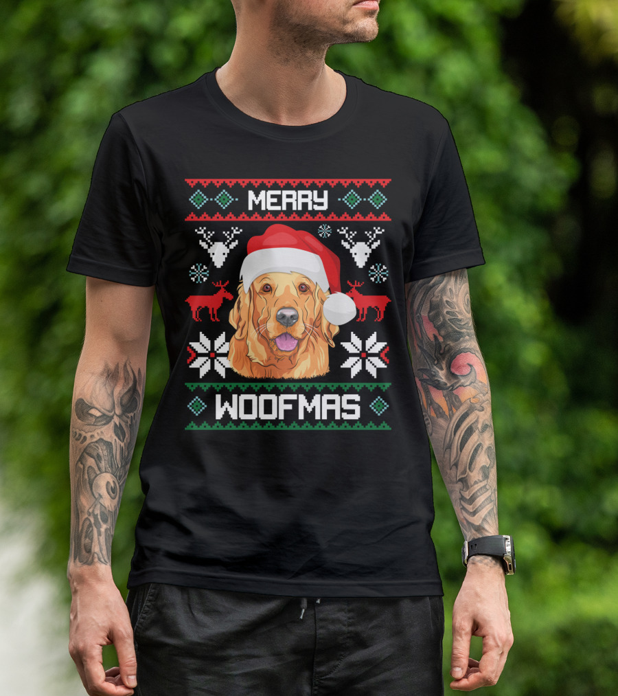 Merry Woofmas Golden Retriever Santa Hat Christmas T-Shirt