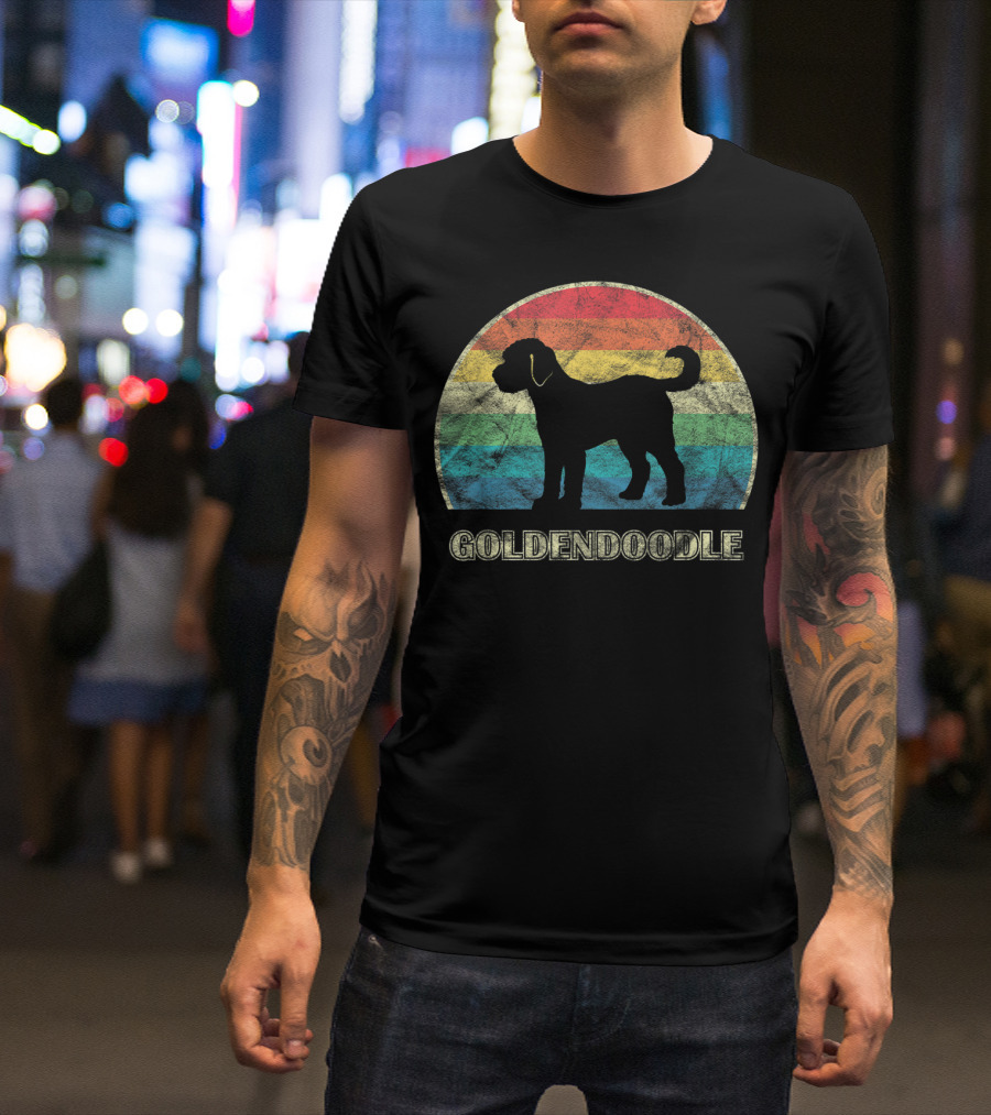 Goldendoodle Silhouette Retro Rainbow T-Shirt