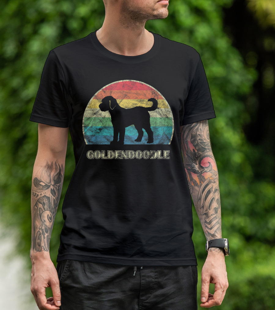 Goldendoodle Silhouette Retro Rainbow T-Shirt