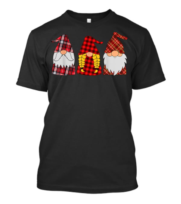 Hanging With Three Red Plaid Gnomies Gnome T-Shirt