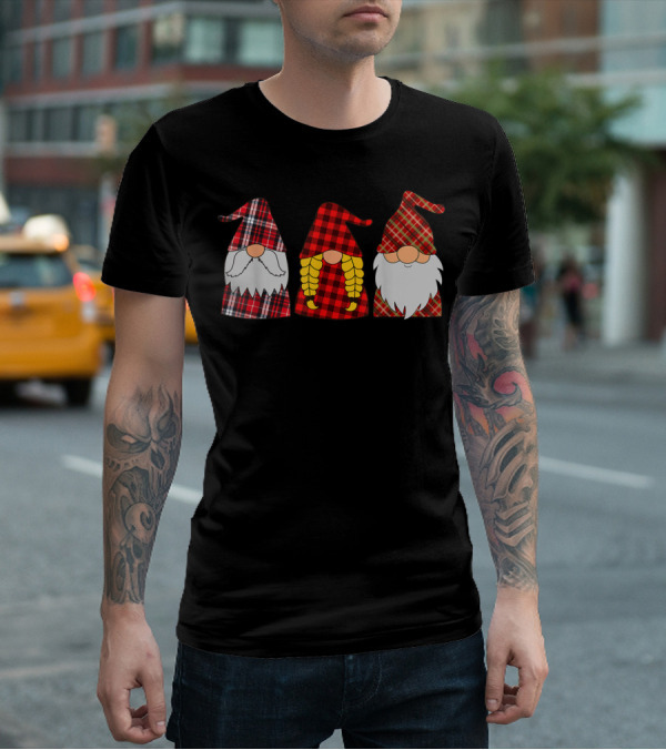 Hanging With Three Red Plaid Gnomies Gnome T-Shirt