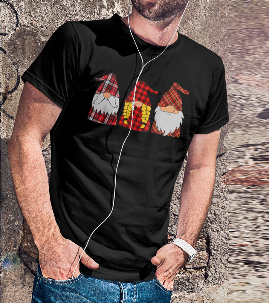 Hanging With Three Red Plaid Gnomies Gnome T-Shirt