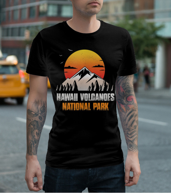 Hawaii Volcanoes National Park Sunset Mountain Landscape With Birds T-Shirt