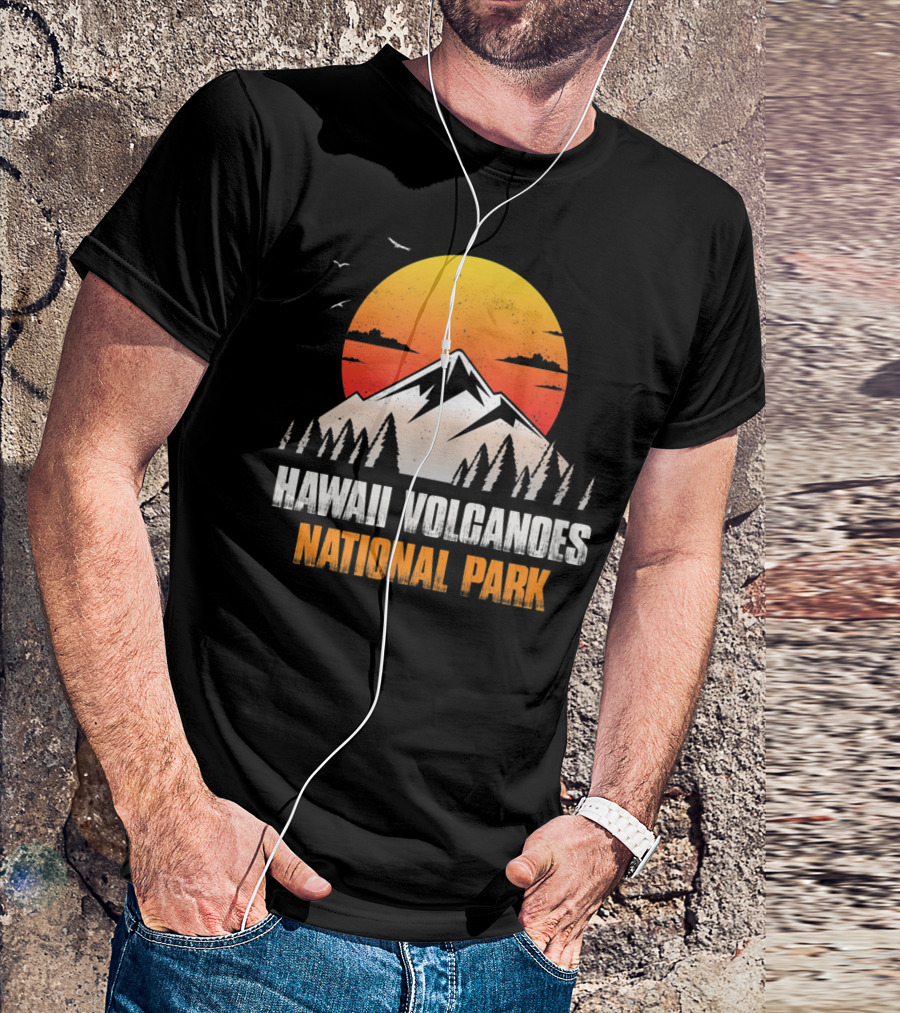 Hawaii Volcanoes National Park Sunset Mountain Landscape With Birds T-Shirt