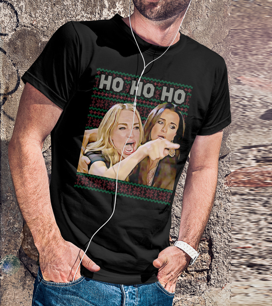 Ho Ho Ho Woman Yelling At Cat Meme Christmas T-Shirt