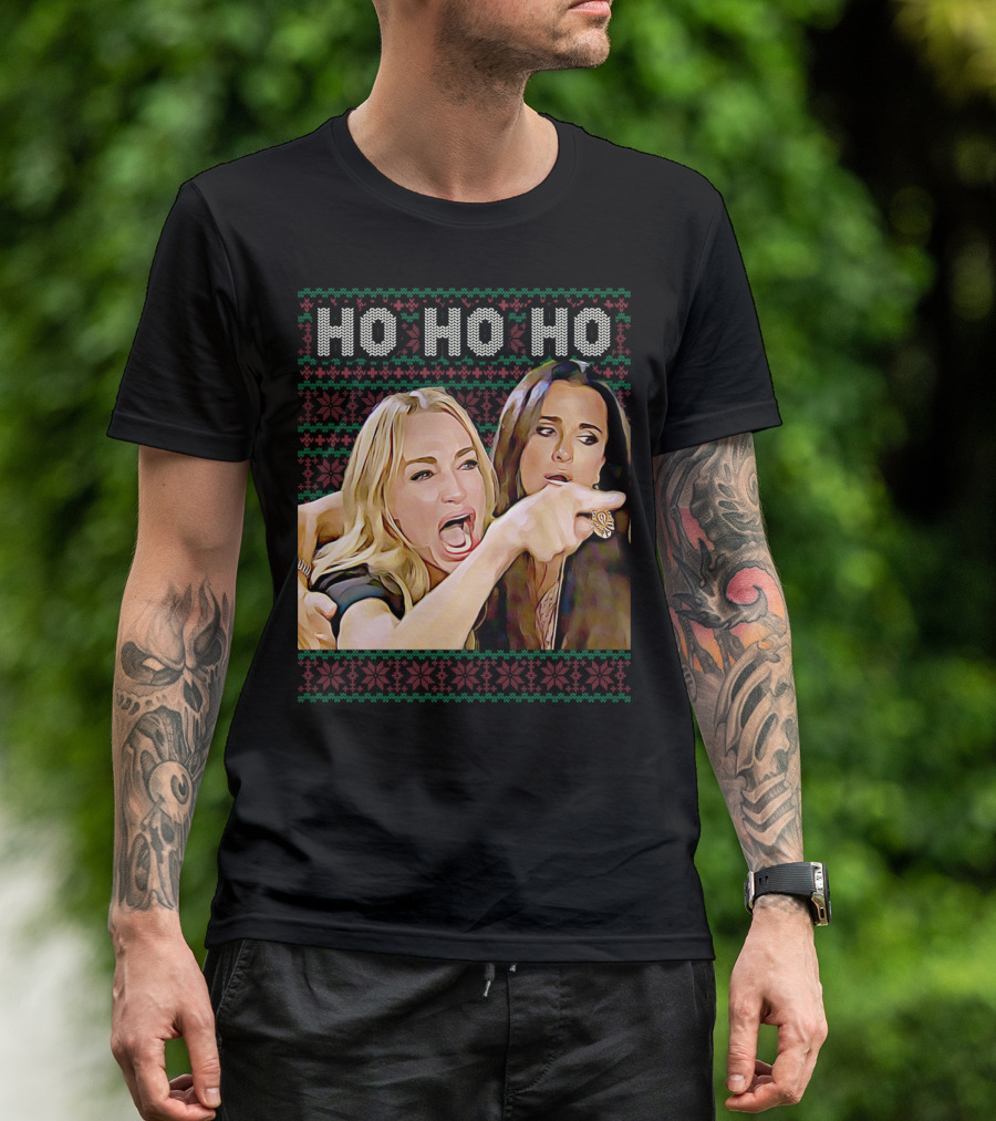 Ho Ho Ho Woman Yelling At Cat Meme Christmas T-Shirt