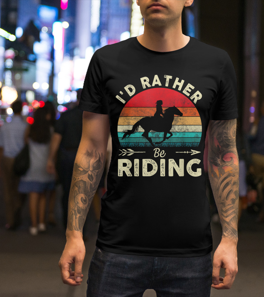 I'd Rather Be Riding Horse Lover Retro Sunset T-Shirt