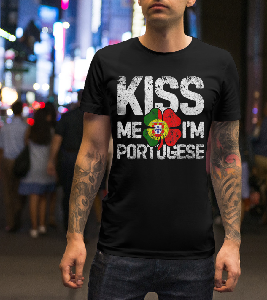 Kiss Me I'm Portuguese Shamrock Flag T-Shirt