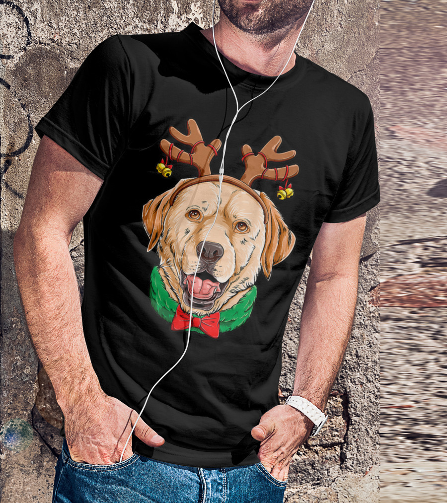 Labrador With Christmas Reindeer Antlers And Bow Tie Dog Xmas O7 T-Shirt