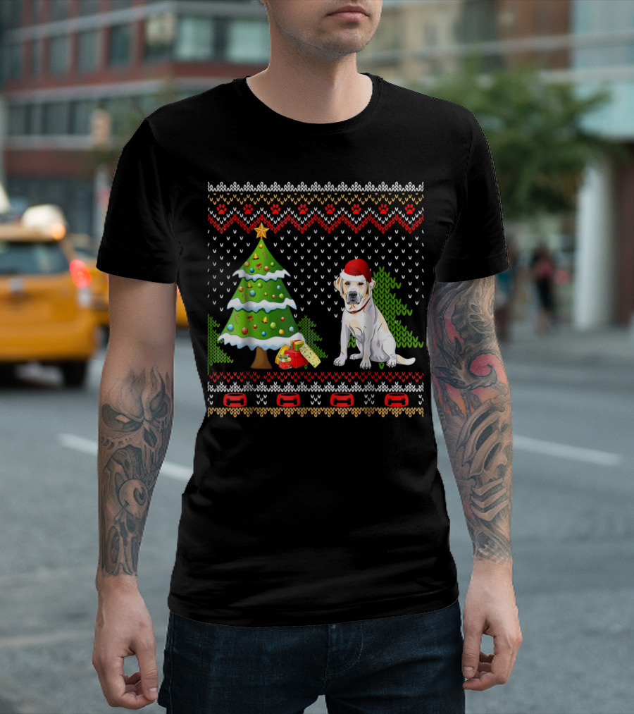 Labrador Santa Christmas UglyDog Sweater with Holiday Tree and Gifts T-Shirt