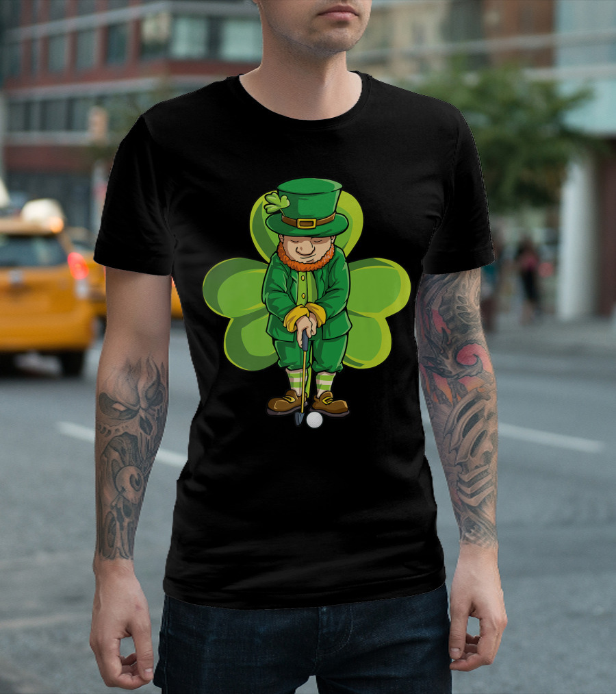 Leprechaun Golf St Patricks Day Boys Four Leaf Clover T-Shirt