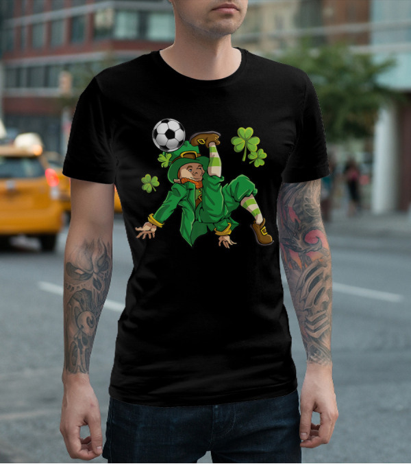 Leprechaun Soccer With Shamrocks And Soccer Ball Kick T-Shirt
