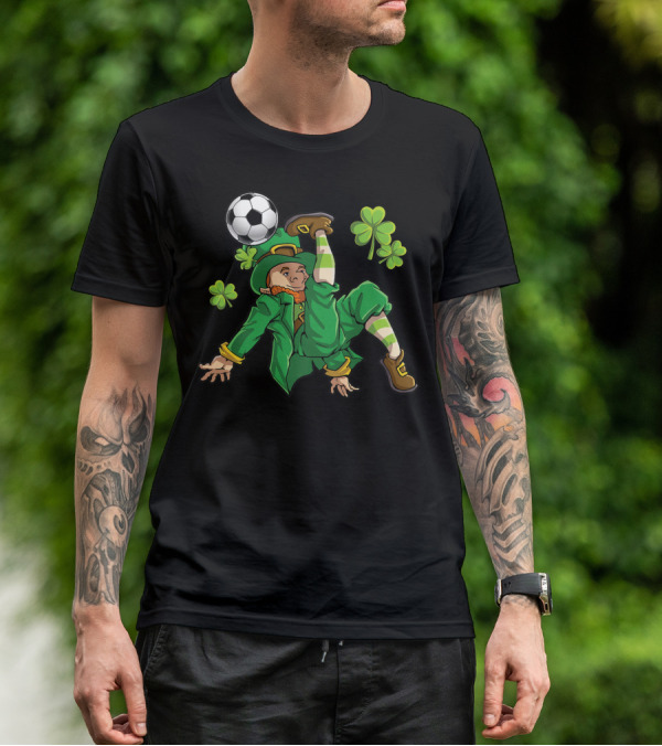 Leprechaun Soccer With Shamrocks And Soccer Ball Kick T-Shirt