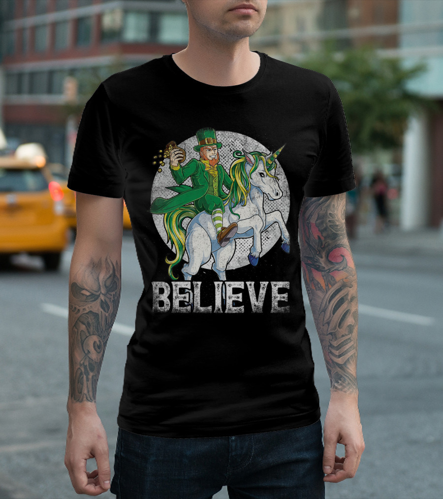 Believe Lepricorn Leprechaun Unicorn St Patricks Day R8 T-Shirt