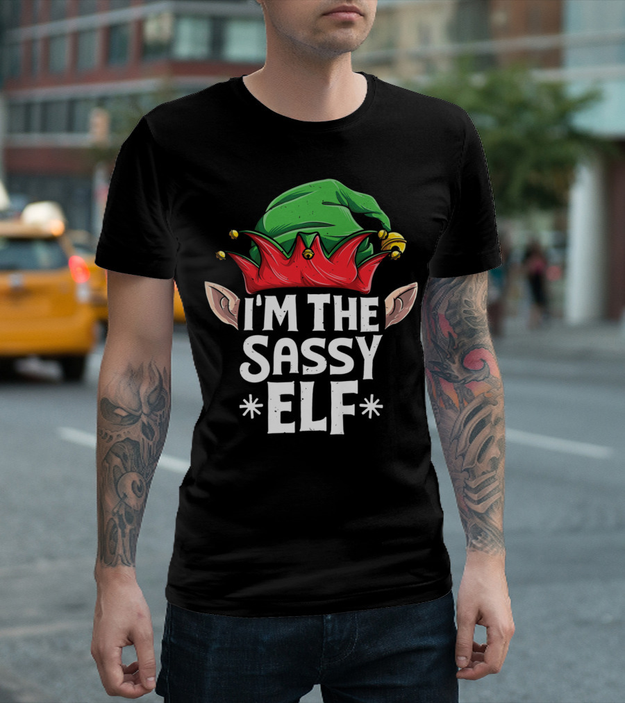I'm The Sassy Elf With Green Hat And Red Jester Details T-Shirt
