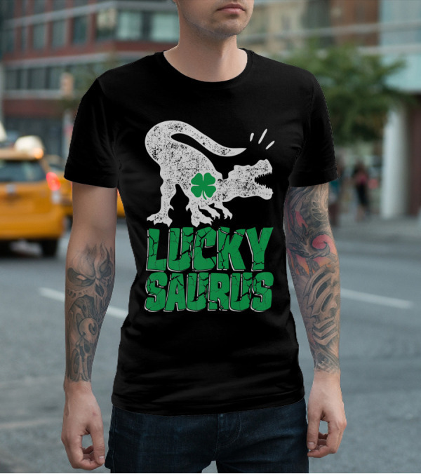 Lucky Saurus Irish Dinosaur Rex T-Shirt