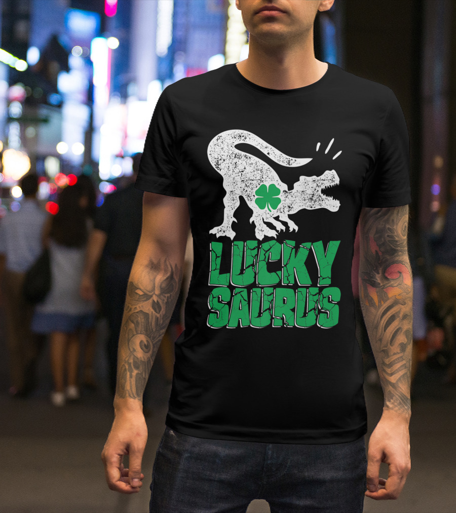 Lucky Saurus Irish Dinosaur Rex T-Shirt