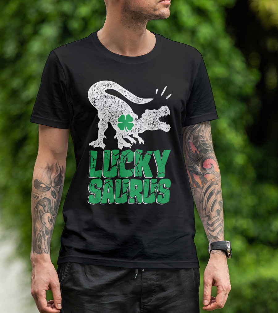 Lucky Saurus Irish Dinosaur Rex T-Shirt