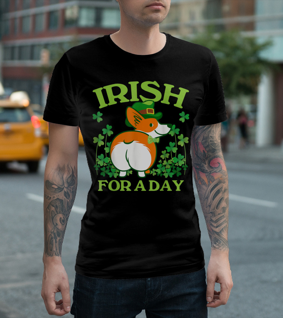 Irish For A Day Pembroke Welsh Corgi St Patrick's Shamrock Hat T-Shirt