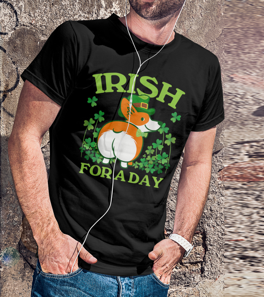 Irish For A Day Pembroke Welsh Corgi St Patrick's Shamrock Hat T-Shirt