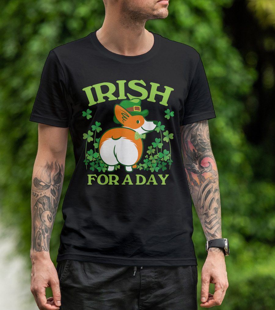 Irish For A Day Pembroke Welsh Corgi St Patrick's Shamrock Hat T-Shirt