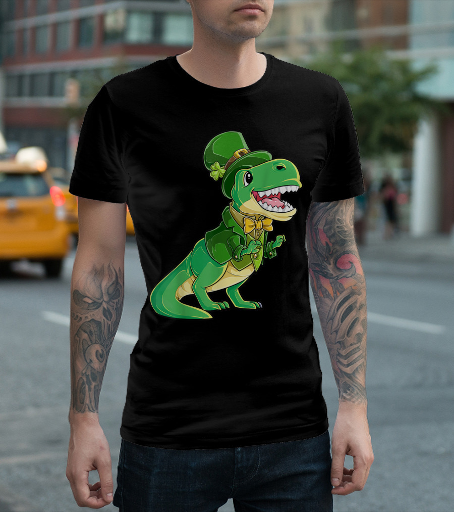 St Patricks Day Dinosaur Leprechaun Irish Boys T-Shirt