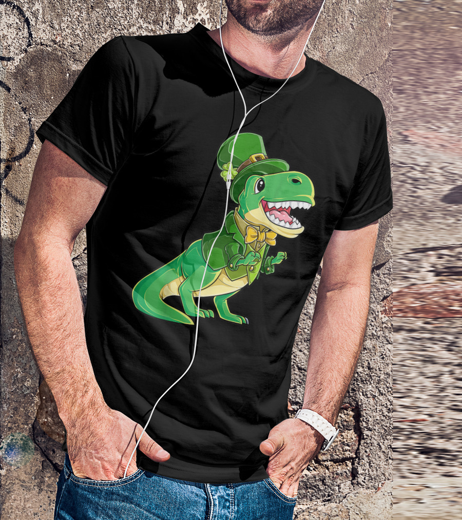 St Patricks Day Dinosaur Leprechaun Irish Boys T-Shirt