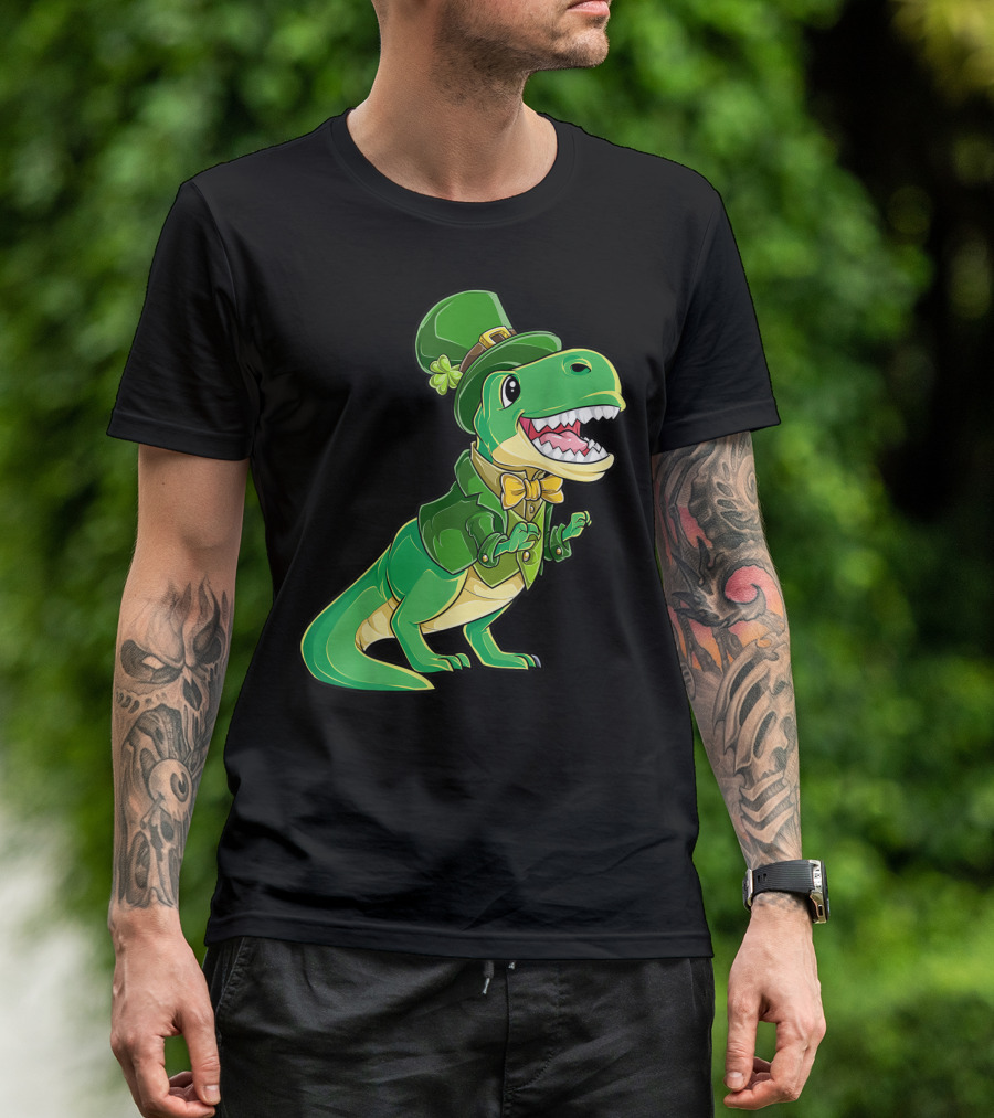 St Patricks Day Dinosaur Leprechaun Irish Boys T-Shirt