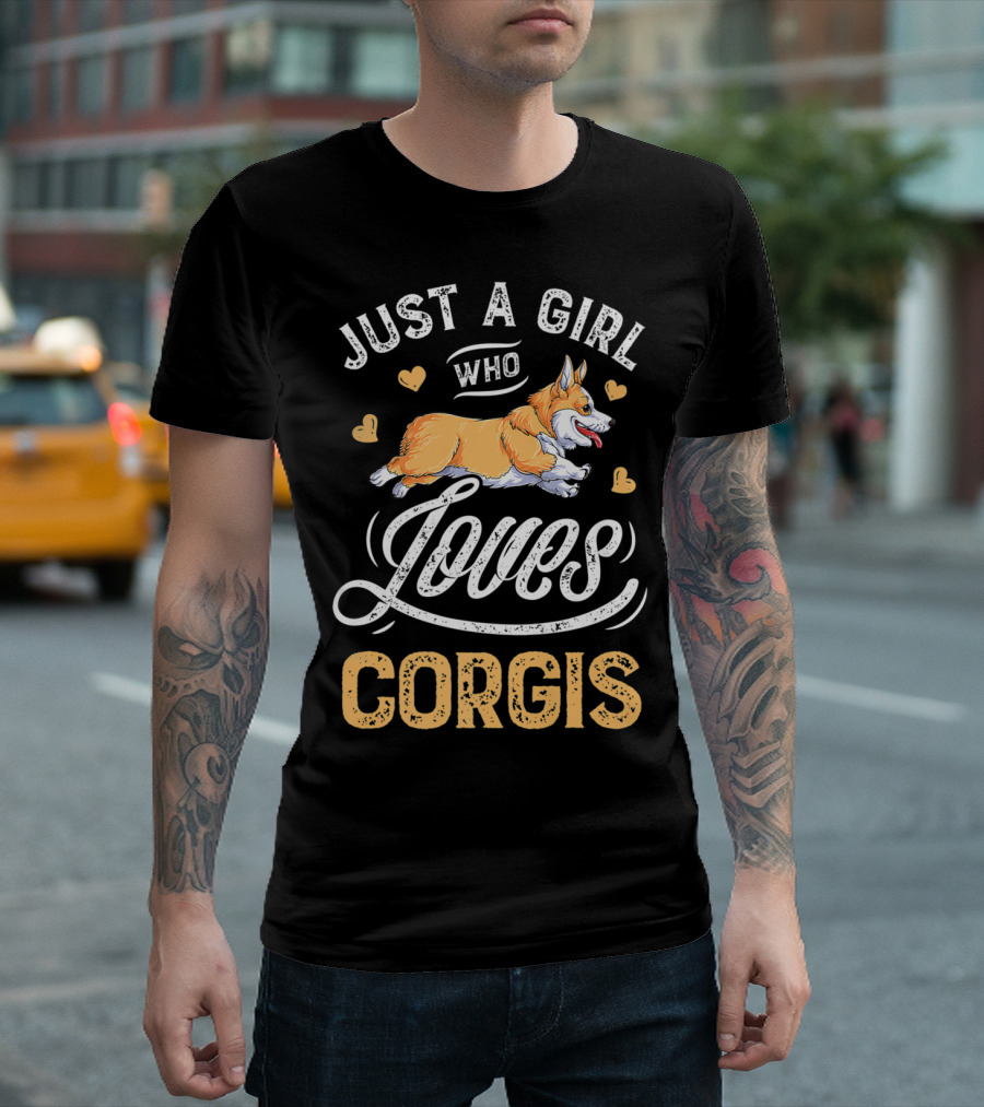 Just A Girl Who Loves Corgis Corgi Loves Hearts T-Shirt